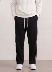 AMOBEE Striped Men Black Track Pants