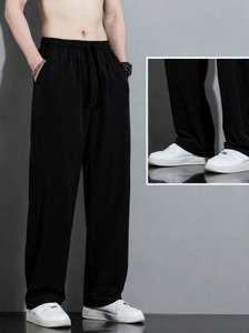 Paralians Solid Men Black Track Pants