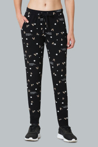 VAN HEUSEN Athleisure 4 Way Stretch And Functional Pocket Printed Women Black Track Pants