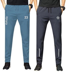 FLYZEN Printed Men Grey, Blue Track Pants