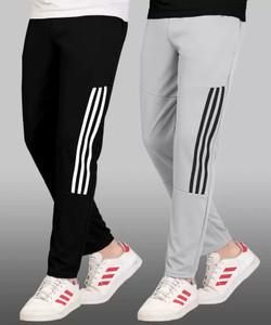 POPLENS Striped Men Black, Grey, White Track Pants