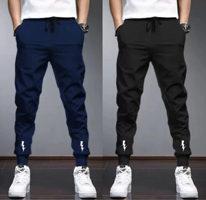 RUSKSUN Solid Men Black, Dark Blue Track Pants