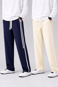 NFTrenzify Men Dark Blue, Beige Track Pants - Image 1