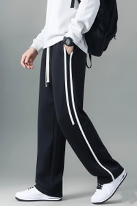 NFTrenzify Solid, Striped Men Black Track Pants
