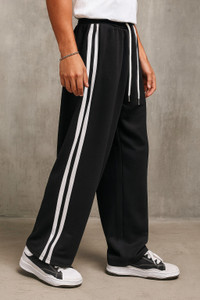 Dockstreet Solid, Striped Men Black Track Pants