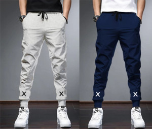 RUSKSUN Solid Men Grey, Dark Blue Track Pants