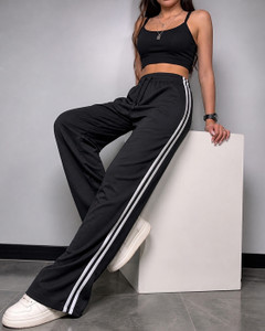Rock Huns Striped Women Black Track Pants
