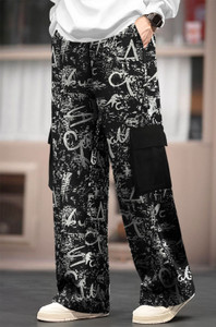 ट्रिपर पुरुषों के लिए प्रिंटेड काला ट्रैक पैंट