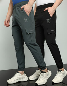YUNEK Solid Men Black, Grey Track Pants