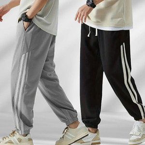 METRONAUT Striped Men Black, Grey Track Pants