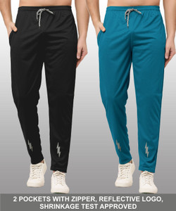 FOXTER Printed Men Black, Light Blue Track Pants