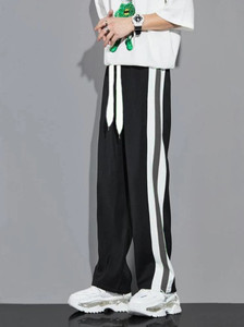 CULISH Striped Men Black Track Pants