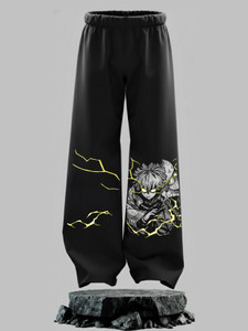 Wayup Graphic Print Men Black Track Pants
