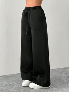 Fashionfizzzzz Solid Women Black Track Pants