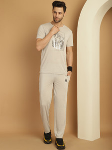 MACK JONNEY Men Printed Grey Top & Pyjama Set