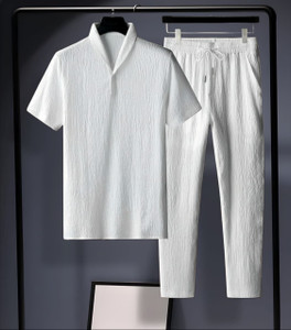 DEVU FASHION Men Colorblock White Night Suit Set