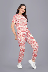 DADX Women Printed Maroon Night Suit Set