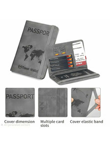 Rioon Grey RFID Passport Cover- Leather Travel Document Organiser with Elastic Band