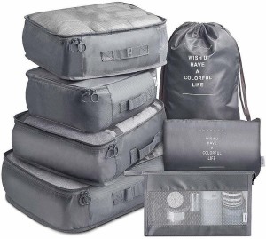 HOUSE OF QUIRK 7pcs Set Travel Organizer Packing Lightweight Travel Luggage with Toiletry Bag