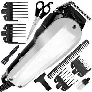 WDC Men Titanium Wired High Quality Powerful Adjustable Hair Clipper Beard Moustache Fully Waterproof Trimmer 710 min  Runtime 7 Length Settings White