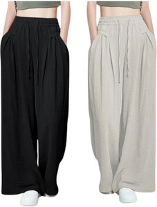 Leriya Fashion Regular Fit Women Black, Grey Trousers