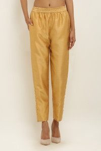 FLOREOS Regular Fit Women Gold Trousers