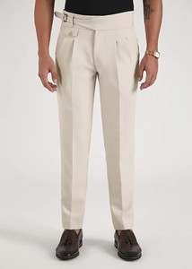 SKENJEL Regular Fit Men Cream Trousers