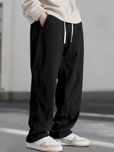 Fabflee Regular Fit Men Black Trousers