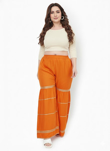 SriSaras Regular Fit Women Orange Trousers