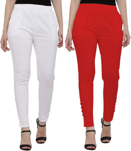 SAJATA Slim Fit Women White, Red Trousers
