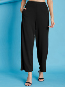 DE TRENDZ Flared Women Black Trousers