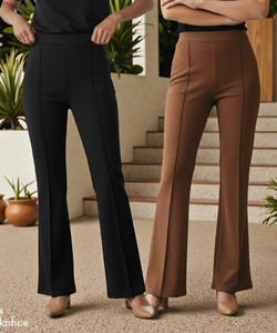 FUBACK Flared Women Black, Brown Trousers