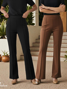FUBACK Flared Women Black, Brown Trousers