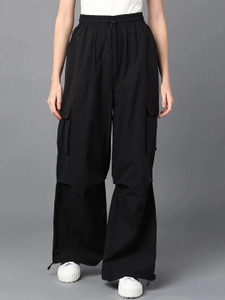 1stLov Loose Fit Women Black Trousers