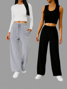 MAYGYQ Loose Fit Women Grey, Black Trousers