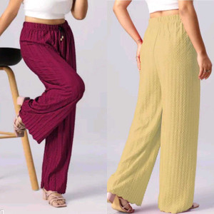 AQ Studio Loose Fit Women Maroon, Cream Trousers
