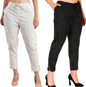 GRT Regular Fit Women Black, White Trousers