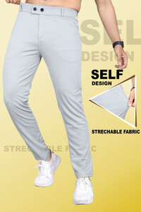 INDICLUB Slim Fit Men Silver Trousers