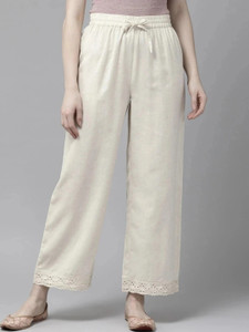 Hisham Regular Fit Women White Trousers