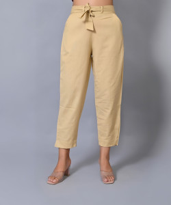 IQRAAR Regular Fit Women Beige Trousers