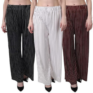 DCLOTHZ Relaxed Women Black, White, Maroon Trousers