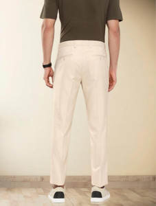 SYLZON Slim Fit Men Cream Trousers