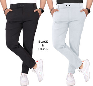TENIT Slim Fit Men Black, Silver Trousers