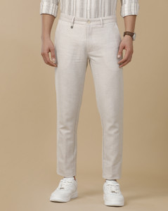 Linen Club Slim Fit Men Beige Trousers