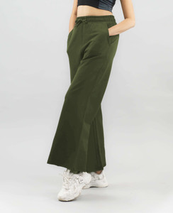 IMPERATIVE Flared Women Dark Green Trousers