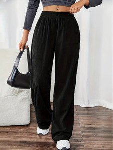 deslizar Loose Fit Women Black Trousers