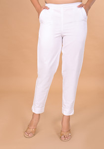 D K W Regular Fit Women White Trousers