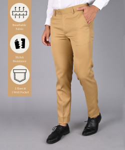 MANCREW Regular Fit Men Khaki Trousers