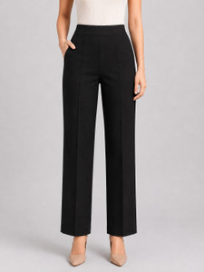 lukra Straight Fit Women Black Trousers