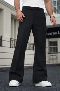 Plus91 Flared Men Black Trousers
